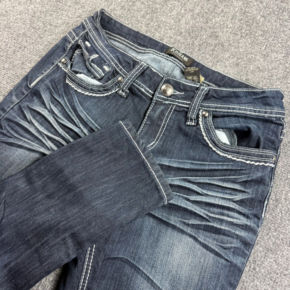 ZCO Jeans Skinny 11 Blue Whiskered Embellished Cross Pocket Denim Womens